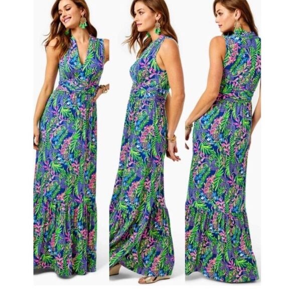 Lilly Pulitzer Pearce Maxi Dress Floral Tiger Size Medium - Picture 5 of 11